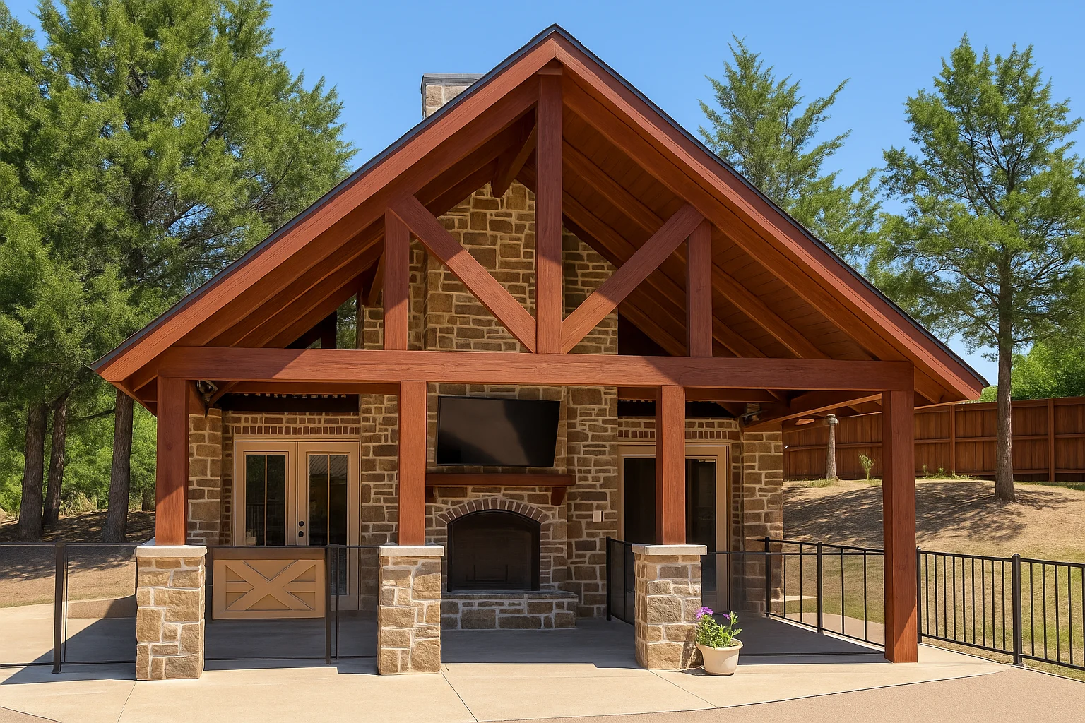 Corbel and pavilion staining project in Waxahachie TX